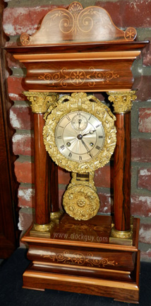 Rare 21-Day French Empire Clock in Rosewood Silvered Dial with Seconds Bit ~ Antique Clocks Guy