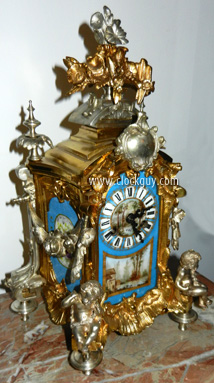 Small Ornate French Mantle Clock with Hand-Painted Porcelain Panels ~ Antique Clocks Guy