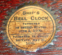 Label from early Chelsea Commodore model ship's bell clock