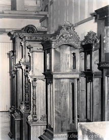 Finished cases at the Gazo Family Clock Factory awaiting installation of momentts ~ Antique Clocks Guy