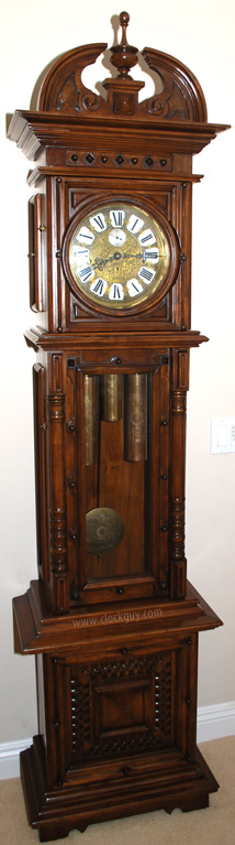 Gazo Rancho Bernardo in Alder with Walnut Stain and Swan-Neck Pediment commonly seen on Gazo "Bonita" models ~ Antique Clocks Guy