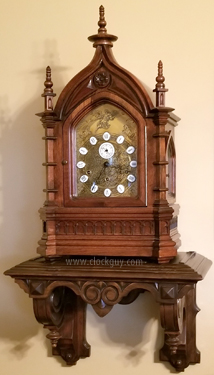 Gazo San Gabriel on Mission Bay shelf with modified finials ~ Antique Clocks Guy Reference Library