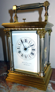 French Corinthian Column Carriage Clock by Riggs & Brother, Philadelphia ~ Antique Clocks Guy