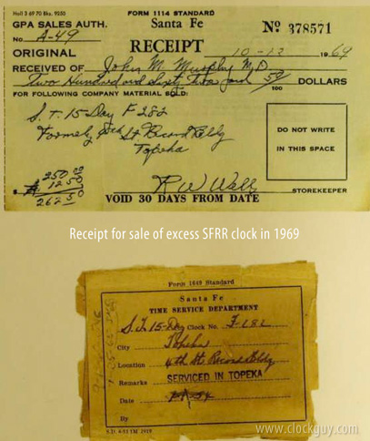 SFRR Sales Receipt c.1969 for excess mechanical clocks all sold at this time to private collectors ~ Antique Clocks Guy