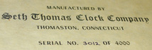 Seth Thomas Regulator No. 2 (Reissue) Label ~ Antique Clocks Guy