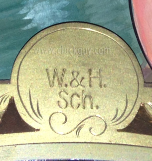 Click to enlarge and see W&H mark with moon dial ~ Antique Clocks Guy