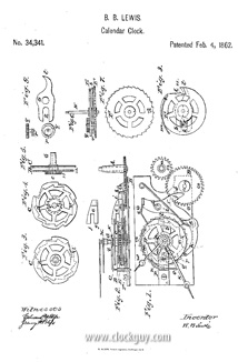 B.B. Lewis Patent No. 34,341 "Calendar Clock" ~ Antique Clocks Guy